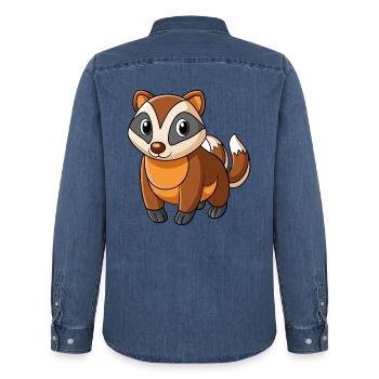 Dachs Niedliches Maskottchen Zeichentrickfigur Kawaii - Männer Jeanshemd Organic von Stanley/Stella - verwaschenes Mittelblau  - Hinten - AI Model Male 185 light (185cm)