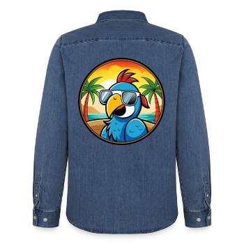 Papagei Lustige Cartoon Sommer Strand Sonnenbrille Cool - Männer Jeanshemd Organic von Stanley/Stella - verwaschenes Mittelblau  - Hinten - AI Model Male 185 light (185cm)