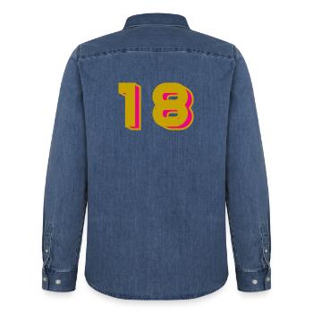 18 - Men’s Organic Denim Shirt by Stanley/Stella - mid washy  - Back - AI Model Male 185 light (185cm)