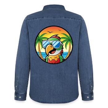 Papagei Lustige Cartoon Sommer Strand Sonnenbrille Cool - Männer Jeanshemd Organic von Stanley/Stella - verwaschenes Mittelblau  - Hinten - AI Model Male 185 light (185cm)