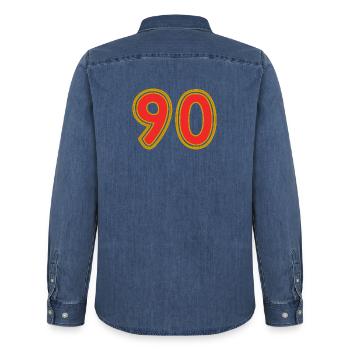 90. 90 JAHRE. 90-JÄHRIGES JUBILÄUM. 90-JÄHRIGES JUBILÄUM. - Männer Jeanshemd Organic von Stanley/Stella - verwaschenes Mittelblau  - Hinten - AI Model Male 185 light (185cm)