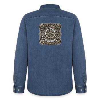 Steampunk Logo - Chemise en denim homme bio Stanley/Stella - bleu moyen délavé  - Dos - AI Model Male 185 light (185cm)