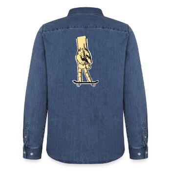 Faire du skateboard avec les doigts - Chemise en denim homme bio Stanley/Stella - bleu moyen délavé  - Dos - AI Model Male 185 light (185cm)