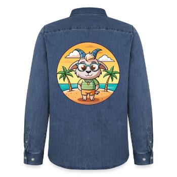 Ziege Lustige Cartoon Sommer Strand Sonnenbrille - Männer Jeanshemd Organic von Stanley/Stella - verwaschenes Mittelblau  - Hinten - AI Model Male 185 light (185cm)