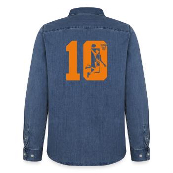 NUMÉRO 10 : 10E ANNIVERSAIRE DE BASKET-BALL - Chemise en denim homme bio Stanley/Stella - bleu moyen délavé  - Dos - AI Model Male 185 light (185cm)