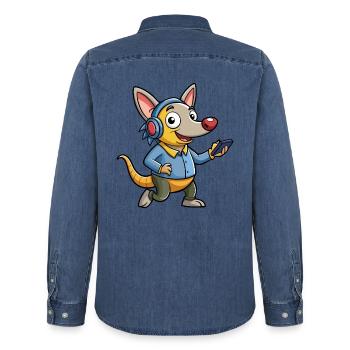 Aardvark Funny Cartoon Character Casque Musique - Chemise en denim homme bio Stanley/Stella - bleu moyen délavé  - Dos - AI Model Male 185 light (185cm)