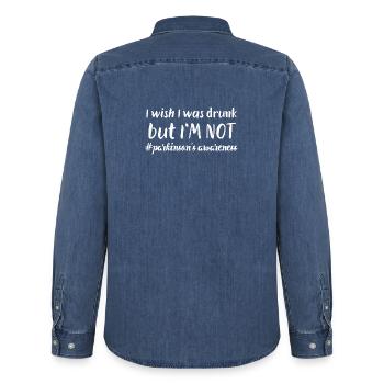 I wish I was drunk but i'm not Parkinson - Men’s Organic Denim Shirt by Stanley/Stella - mid washy  - Back - AI Model Male 185 light (185cm)