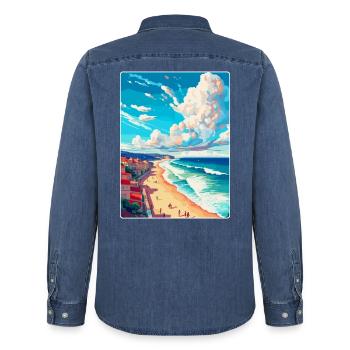 Nazare Portugal Vintage Reiseplakat Souvenir WPA - Männer Jeanshemd Organic von Stanley/Stella - verwaschenes Mittelblau  - Hinten - AI Model Male 185 light (185cm)