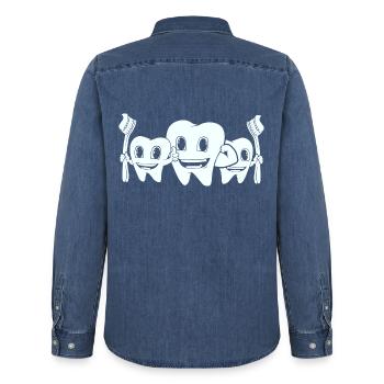 Zähne Zahnbürste Zahn Weisheitszähne Milchzähne - Männer Jeanshemd Organic von Stanley/Stella - verwaschenes Mittelblau  - Hinten - AI Model Male 185 light (185cm)