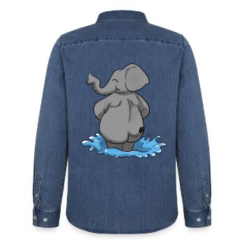 Elefant Wasser Elephant - Männer Jeanshemd Organic von Stanley/Stella - verwaschenes Mittelblau  - Hinten - AI Model Male 185 light (185cm)