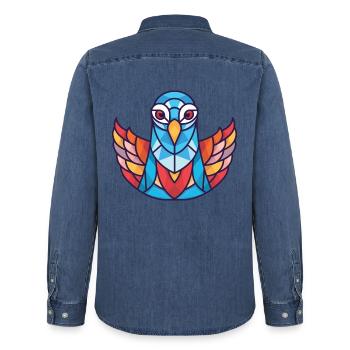 Taube Buntes Aquarell Tier Haustier Illustration - Männer Jeanshemd Organic von Stanley/Stella - verwaschenes Mittelblau  - Hinten - AI Model Male 185 light (185cm)