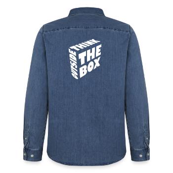 Think outside the box - Men’s Organic Denim Shirt by Stanley/Stella - mid washy  - Back - AI Model Male 185 light (185cm)