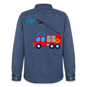 Camion de pompiers avec échelle et eau enfants - Chemise en denim homme bio Stanley/Stella - bleu moyen délavé  - Dos - AI Model Male 185 light (185cm)