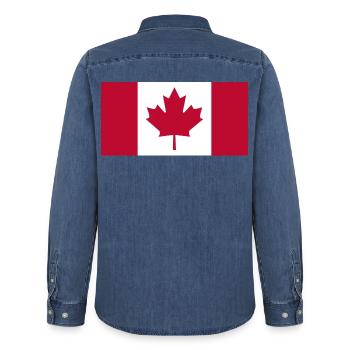 Drapeau canada drapeau érable Canada Day 1867 Toronto - Chemise en denim homme bio Stanley/Stella - bleu moyen délavé  - Dos - AI Model Male 185 light (185cm)