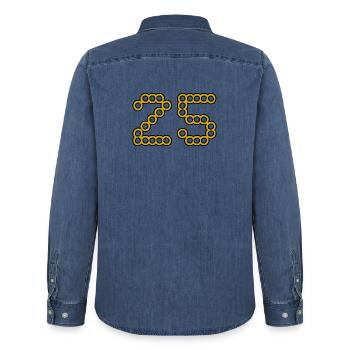 25. 25 ANS. 25e ANNIVERSAIRE. ANNIVERSAIRE 25 ANS. - Chemise en denim homme bio Stanley/Stella - bleu moyen délavé  - Dos - AI Model Male 185 light (185cm)