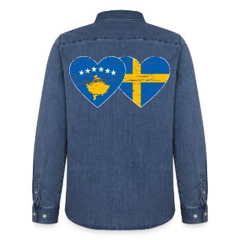 Kosovo Suède Drapeau utilisé - Chemise en denim homme bio Stanley/Stella - bleu moyen délavé  - Dos - AI Model Male 185 light (185cm)