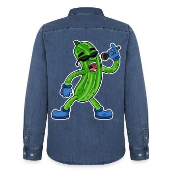 Gurke singt lustige Illustration Gemüse Geschenk - Männer Jeanshemd Organic von Stanley/Stella - verwaschenes Mittelblau  - Hinten - AI Model Male 185 light (185cm)