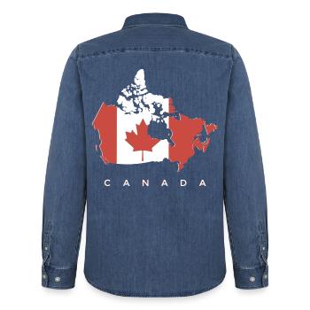 Silhouette du Canada avec feuille d’érable - Chemise en denim homme bio Stanley/Stella - bleu moyen délavé  - Dos - AI Model Male 185 light (185cm)