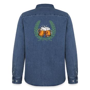 Bière sacrée - Chemise en denim homme bio Stanley/Stella - bleu moyen délavé  - Dos - AI Model Male 185 light (185cm)