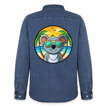 Koala Lustige Cartoon Sommer Strand Sonnenbrille Cool - Männer Jeanshemd Organic von Stanley/Stella - verwaschenes Mittelblau  - Hinten - AI Model Male 185 light (185cm)