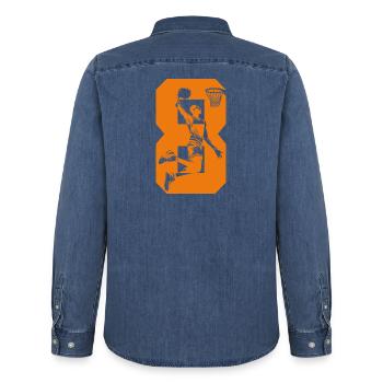 NUMÉRO 8 BASKETBALL 8E ANNIVERSAIRE - Chemise en denim homme bio Stanley/Stella - bleu moyen délavé  - Dos - AI Model Male 185 light (185cm)