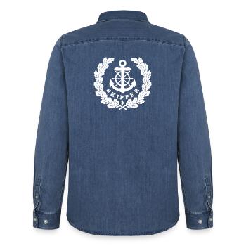 Skipper Anchor Logo blanc - Chemise en denim homme bio Stanley/Stella - bleu moyen délavé  - Dos - AI Model Male 185 light (185cm)