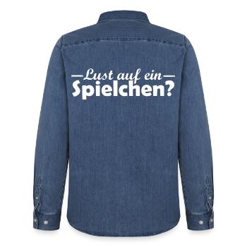 Lust auf ein Spielchen Spruch Vektor - Männer Jeanshemd Organic von Stanley/Stella - verwaschenes Mittelblau  - Hinten - AI Model Male 185 light (185cm)