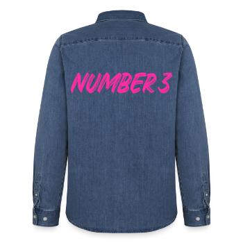 Number 3 - three - third - third - 3 - number 3 - Men’s Organic Denim Shirt by Stanley/Stella - mid washy  - Back - AI Model Male 185 light (185cm)
