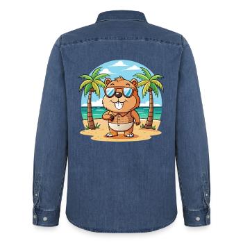 Biber Lustige Cartoon Sommer Strand Sonnenbrille - Männer Jeanshemd Organic von Stanley/Stella - verwaschenes Mittelblau  - Hinten - AI Model Male 185 light (185cm)