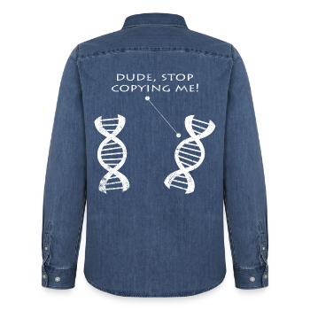 Biology Funny Sayings DNA Biologists Gift - Men’s Organic Denim Shirt by Stanley/Stella - mid washy  - Back - AI Model Male 185 light (185cm)