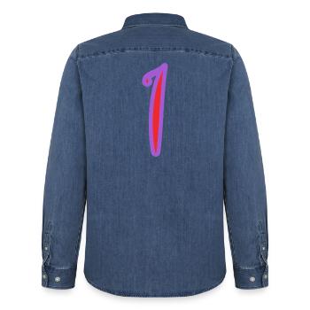 1 - Männer Jeanshemd Organic von Stanley/Stella - verwaschenes Mittelblau  - Hinten - AI Model Male 185 light (185cm)