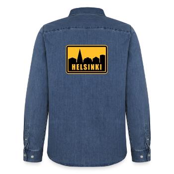 Helsinki - Männer Jeanshemd Organic von Stanley/Stella - verwaschenes Mittelblau  - Hinten - AI Model Male 185 light (185cm)