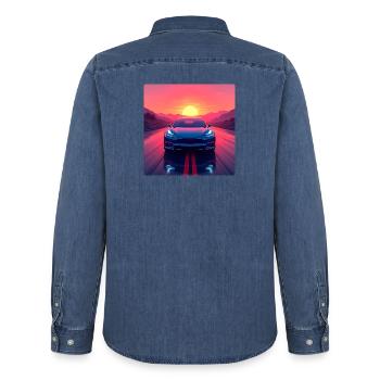Elektrische Autobahn - Männer Jeanshemd Organic von Stanley/Stella - verwaschenes Mittelblau  - Hinten - AI Model Male 185 light (185cm)