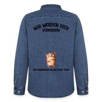 Wir werden dich Vermissen beste Team Abschied - Männer Jeanshemd Organic von Stanley/Stella - verwaschenes Mittelblau  - Hinten - AI Model Male 185 light (185cm)