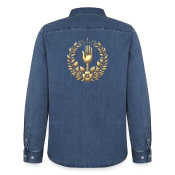 Gourmet Fork Logo - Men’s Organic Denim Shirt by Stanley/Stella - mid washy  - Back - AI Model Male 185 light (185cm)
