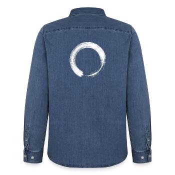 Cercle design icône brosse blanc - Chemise en denim homme bio Stanley/Stella - bleu moyen délavé  - Dos - AI Model Male 185 light (185cm)