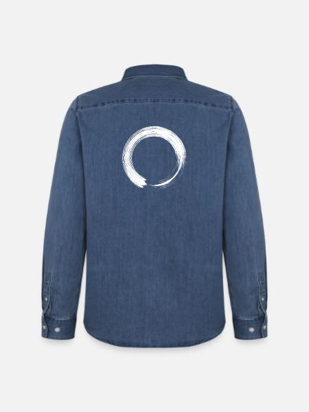 Circle design icon brush white - Men’s Organic Denim Shirt by Stanley/Stella - mid washy 