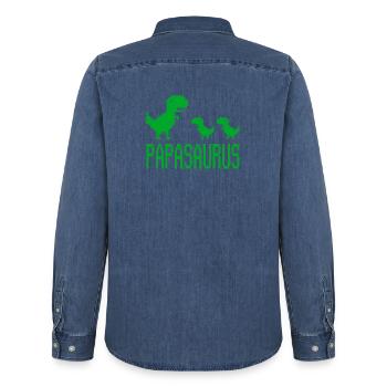 Papa Père Papasaurus rétro - Chemise en denim homme bio Stanley/Stella - bleu moyen délavé  - Dos - AI Model Male 185 light (185cm)