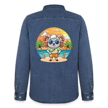 Ram Lustige Cartoon Sommer Strand Sonnenbrille - Männer Jeanshemd Organic von Stanley/Stella - verwaschenes Mittelblau  - Hinten - AI Model Male 185 light (185cm)
