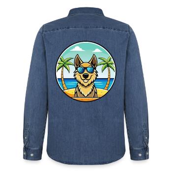 Kroatischer Schäferhund Rasse Cartoon Sonnenbrille Strand - Männer Jeanshemd Organic von Stanley/Stella - verwaschenes Mittelblau  - Hinten - AI Model Male 185 light (185cm)