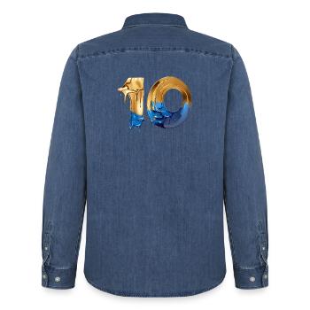 NON. 10 NUMÉRO 10 COOL 10E ANNIVERSAIRE - Chemise en denim homme bio Stanley/Stella - bleu moyen délavé  - Dos - AI Model Male 185 light (185cm)