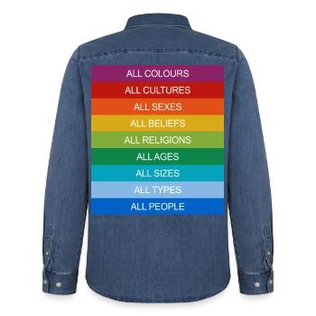 Tolérance Égalité Inclusion Tolérance Fierté Queer - Chemise en denim homme bio Stanley/Stella - bleu moyen délavé  - Dos - AI Model Male 185 light (185cm)