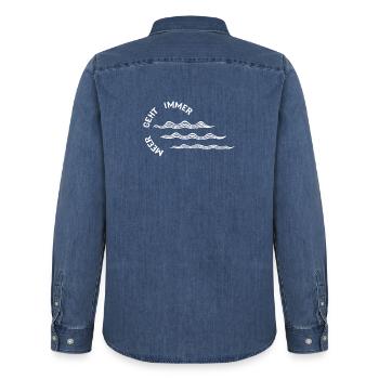 Meer geht immer - Männer Jeanshemd Organic von Stanley/Stella - verwaschenes Mittelblau  - Hinten - AI Model Male 185 light (185cm)
