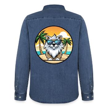 Himalaya Schäferhund Rasse Cartoon Sonnenbrille Strand - Männer Jeanshemd Organic von Stanley/Stella - verwaschenes Mittelblau  - Hinten - AI Model Male 185 light (185cm)