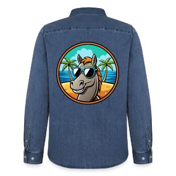 Pferd Lustig Cartoon Sommer Strand Sonnenbrille Cool - Männer Jeanshemd Organic von Stanley/Stella - verwaschenes Mittelblau  - Hinten - AI Model Male 185 light (185cm)