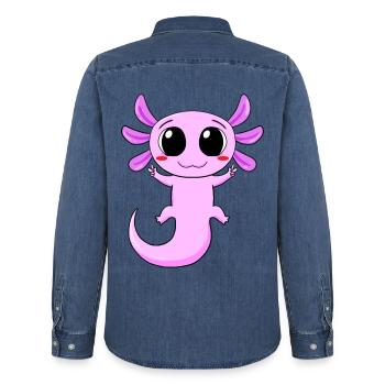 Axolotl Peace Zeichen - Männer Jeanshemd Organic von Stanley/Stella - verwaschenes Mittelblau  - Hinten - AI Model Male 185 light (185cm)