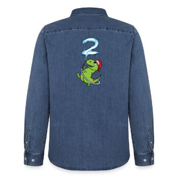 2e anniversaire des pompiers de dinosaures - Chemise en denim homme bio Stanley/Stella - bleu moyen délavé  - Dos - AI Model Male 185 light (185cm)