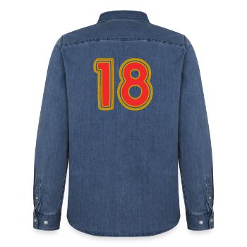 18. 18 JAHRE ALT. 18-JÄHRIGES JUBILÄUM. GEBURTSTAG 18 JAHRE. - Männer Jeanshemd Organic von Stanley/Stella - verwaschenes Mittelblau  - Hinten - AI Model Male 185 light (185cm)