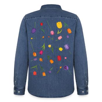 Fleur - Chemise en denim homme bio Stanley/Stella - bleu moyen délavé  - Dos - AI Model Male 185 light (185cm)