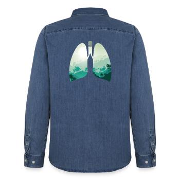 Green nature forest landscape lungs - Men’s Organic Denim Shirt by Stanley/Stella - mid washy  - Back - AI Model Male 185 light (185cm)
